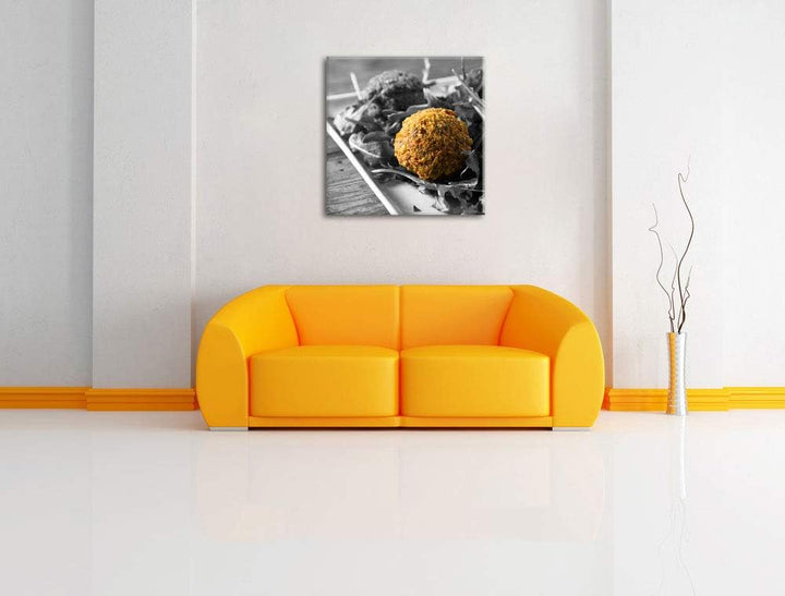 Pixxprint Fleischbällchen Salat als Leinwandbild/Grösse: 70x70 cm/Wandbild/Kunstdruck/fertig bespann