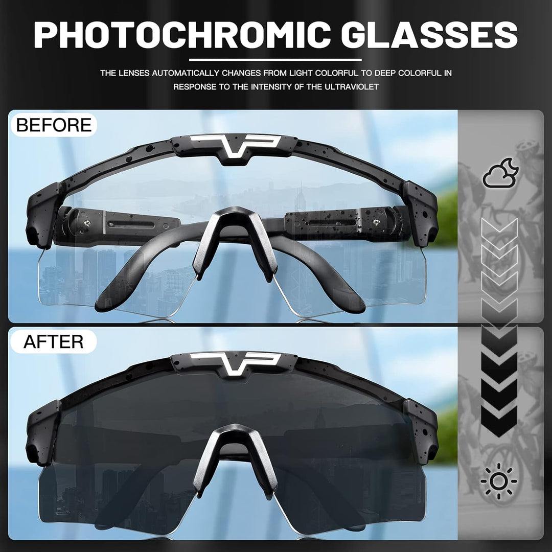 KAPVOE Photochrome Fahrradbrille für Herren Damen Mountainbike Sonnenbrille Sportbrille UV-Schutz PC