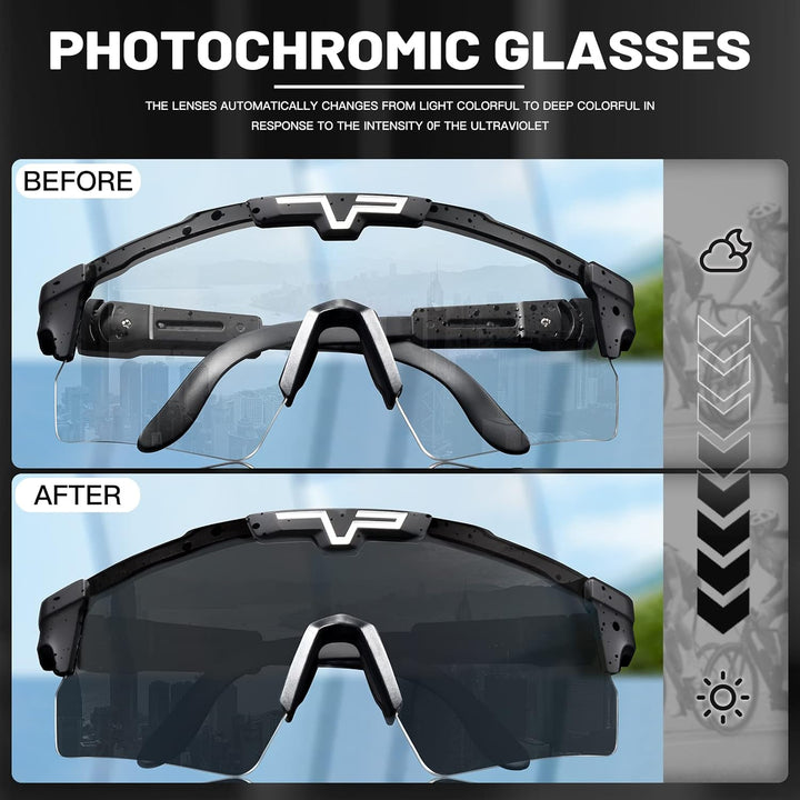 KAPVOE Photochrome Fahrradbrille für Herren Damen Mountainbike Sonnenbrille Sportbrille UV-Schutz PC