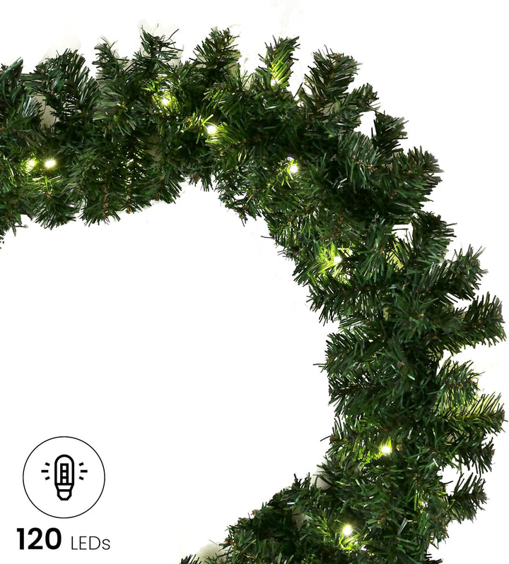 Gartenpirat Künstliche Tannengirlande Türgirlande beleuchtet 8,1 m 120 LED warmweiss Weihnachtsdeko