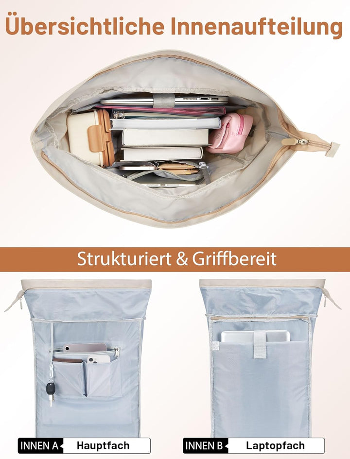 Rucksack Damen & Herren, 24-30L Rolltop Rucksack Laptoprucksack mit 17 Zoll Laptopfach & USB Anschlu