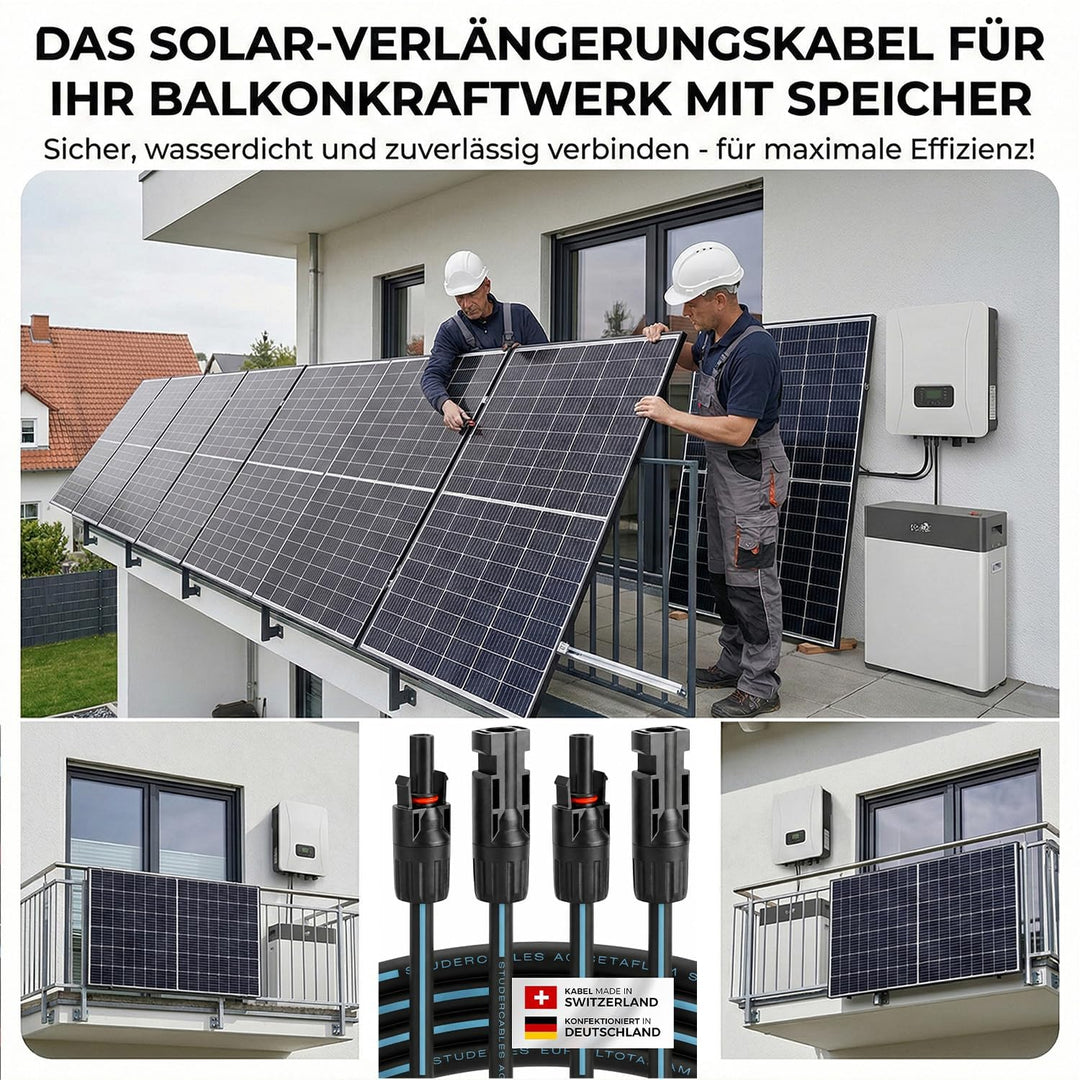 Solarkabel 2 x 10 Meter 4mm² mit Solarstecker (1/2/3/5/10m, 4mm²/6mm²) Stecker beidseitig montiert,