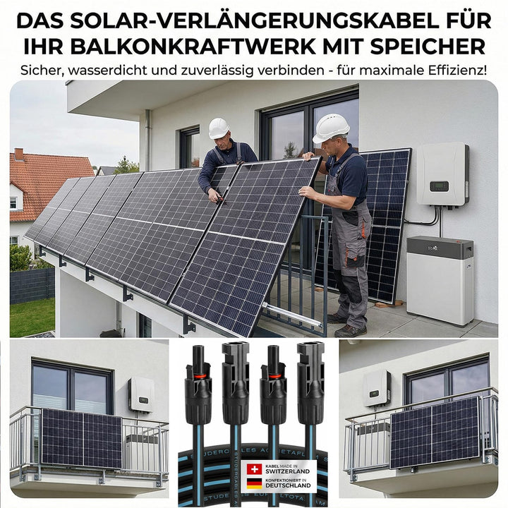 Solarkabel 2 x 10 Meter 4mm² mit Solarstecker (1/2/3/5/10m, 4mm²/6mm²) Stecker beidseitig montiert,