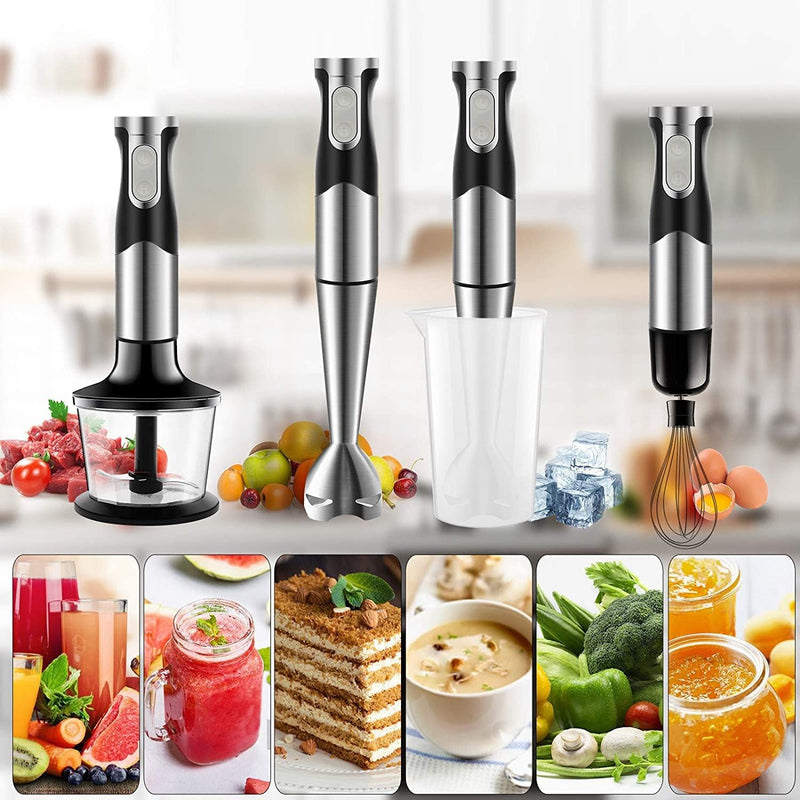 NWOUIIAY Stabmixer set 6-in-1 Pürierstab Edelstahl Set 1200W Stabmixer 600ml Messbecher, Schneebesen