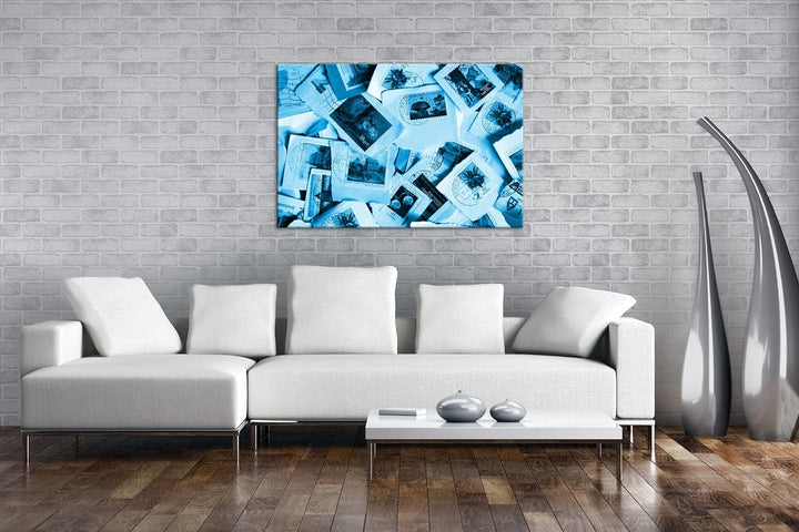deyoli grosse Sammlung an Briefmarken Format 80x60 Effekt: Monocrome Blau als Leinwandbild, Motiv fe