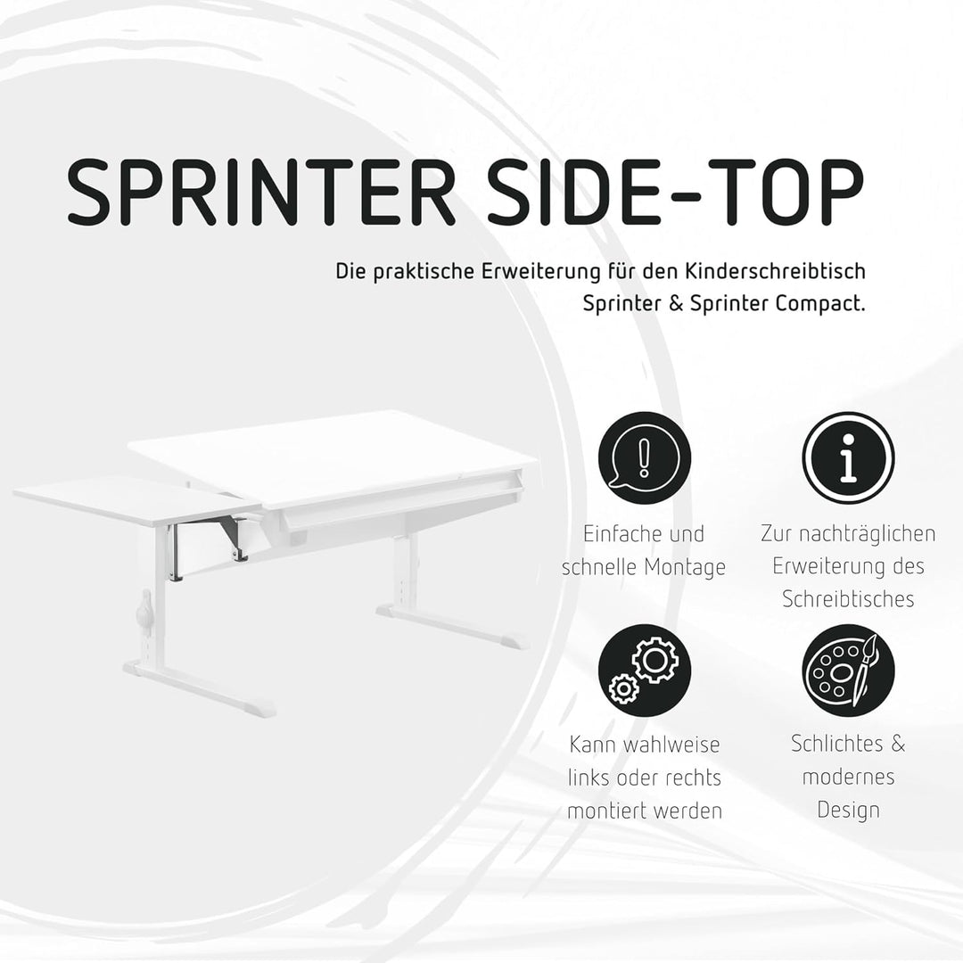 moll Sprinter Side Top, Tisch-Erweiterung in die Breite, seitliche Ablagemöglichkeit, Weiss, Holzwer