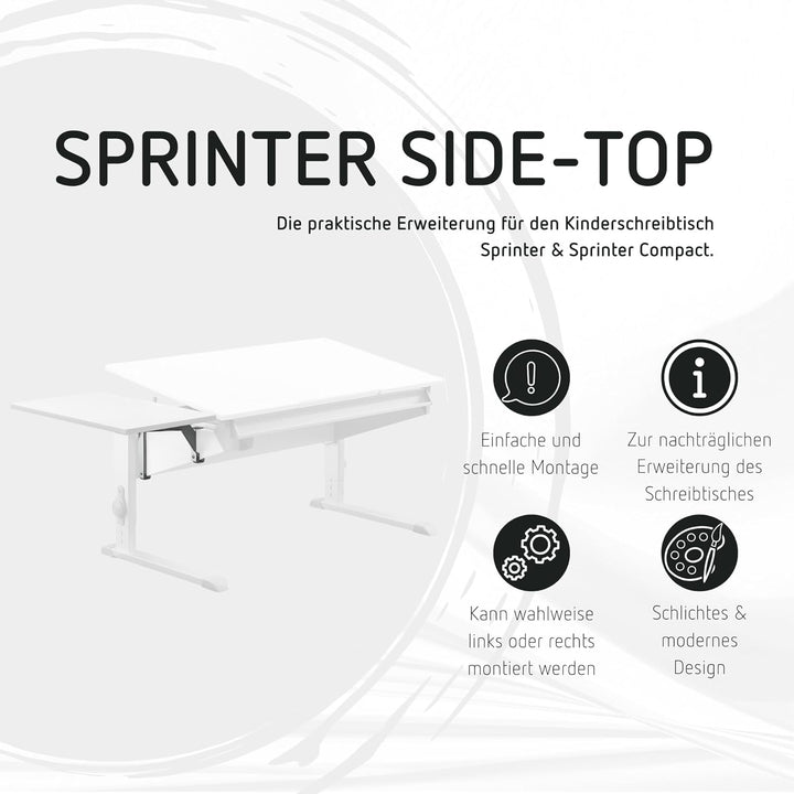 moll Sprinter Side Top, Tisch-Erweiterung in die Breite, seitliche Ablagemöglichkeit, Weiss, Holzwer