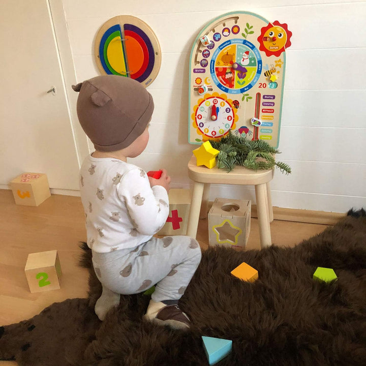 Tooky Toy Kalenderuhr Jahresuhr - Kinder Lernuhr - Holz Spielzeug Lern-Spielzeug - Uhr - Jahreszeite