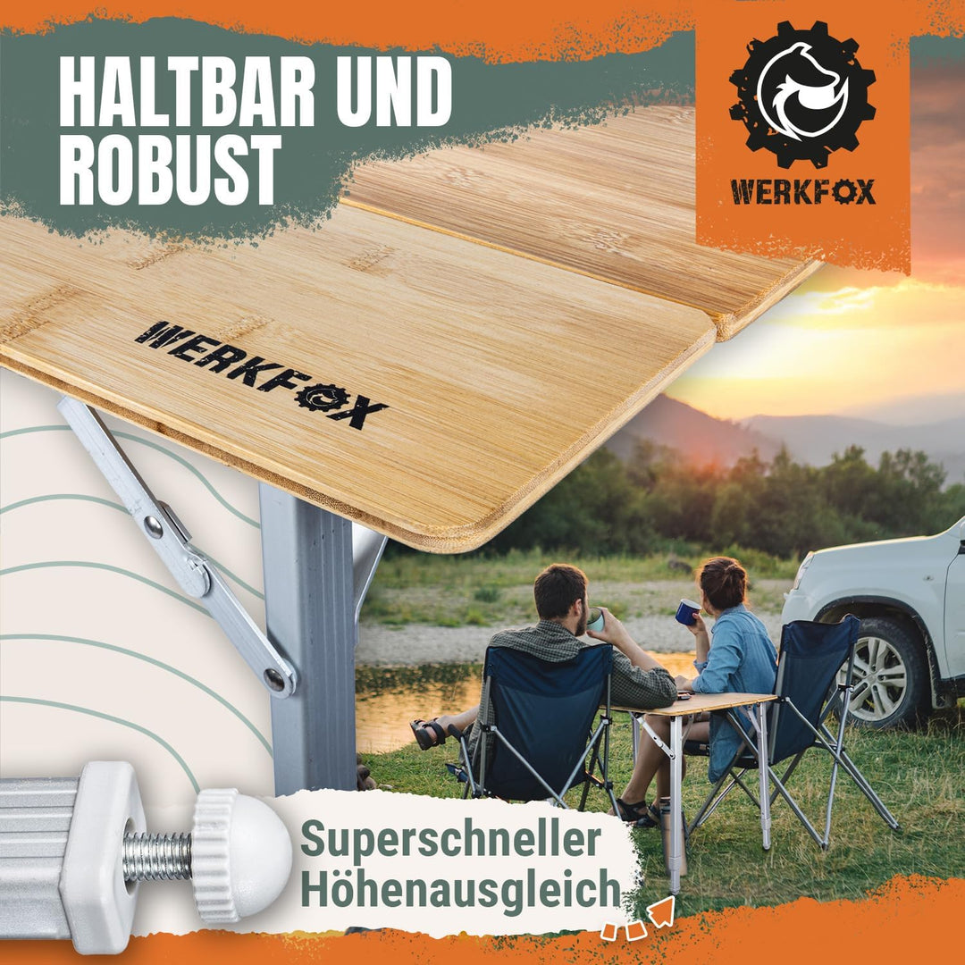 Bambus Klappbarer Camping Tisch; Höhenverstellbarer Klapptisch für Garten; Outdoor Beistelltisch Fal