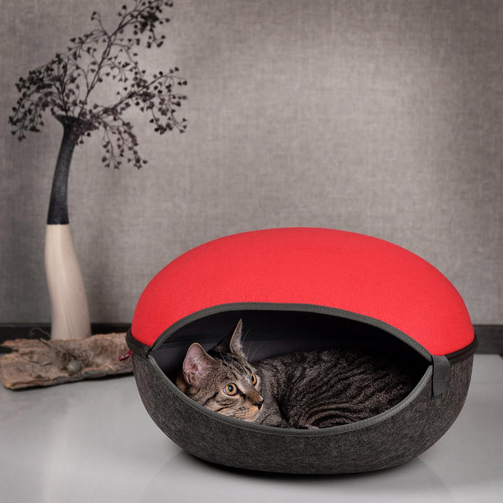 CanadianCat Company | Katzenhöhle, Katzennest in Rot anthrazit grau - das Katzenbett mit Stil Kusche