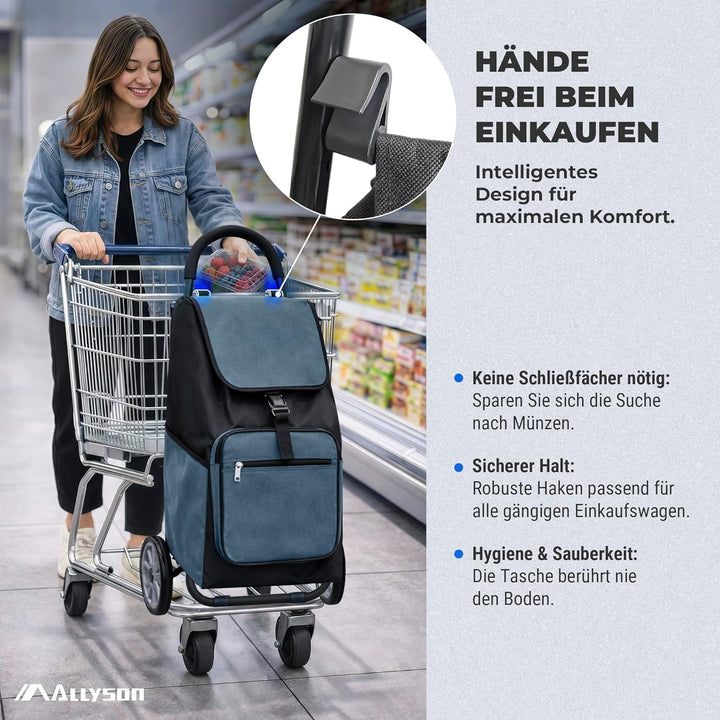 Allyson Einkaufswagen Produktwagen grosses Fassungsvermögen 45 L zusammenklappbarer Einkaufswagen mi