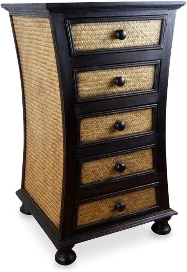 livasia Rattankommode I Rattanschrank I Kommode aus Holz und Rattan (geschwungen), geschwungen