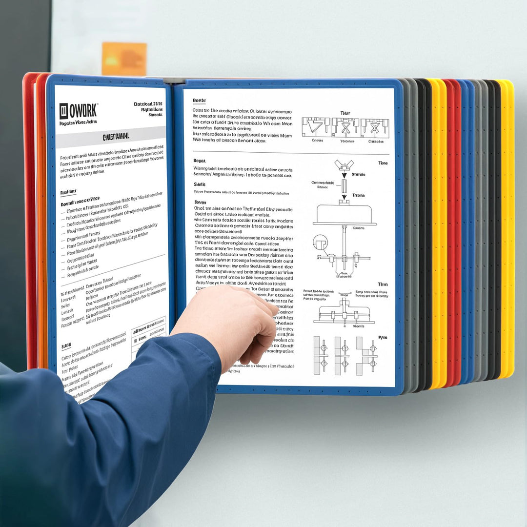 QWORK® Wand Sichttafelsystem - 20X Sichttafeln A4 - Mehrfarbig Dokumentenhalter für Messehallen, Res
