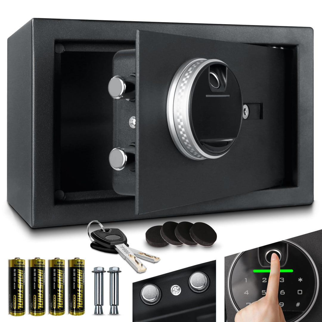 ONBEST elektr. Tresor, Safe mit Fingerabdruck, Zahlen code & Schlüssel – Safe aus Stahl mit 2 Schlie