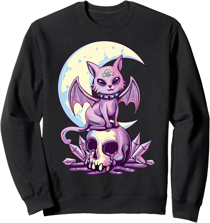 Pastel Goth Wiccan Cat Cute Creepy Witchy Cat and Skull Sweatshirt