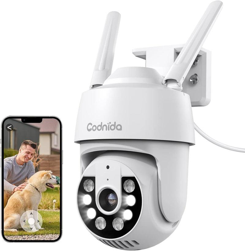 Codnida 2K Überwachungskamera Aussen WLAN Kamera Überwachung Aussen 360° Ansicht 3MP Kamera mit 2-We