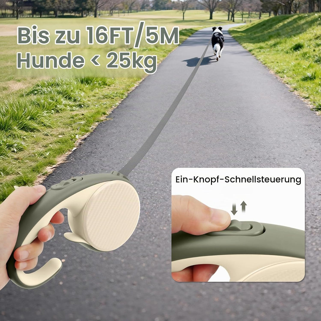 Einziehbare Hundeleine, 5 m, mit rutschfestem, ergonomischem Griff für kleine und mittelgrosse Hunde