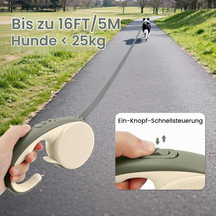 Einziehbare Hundeleine, 5 m, mit rutschfestem, ergonomischem Griff für kleine und mittelgrosse Hunde