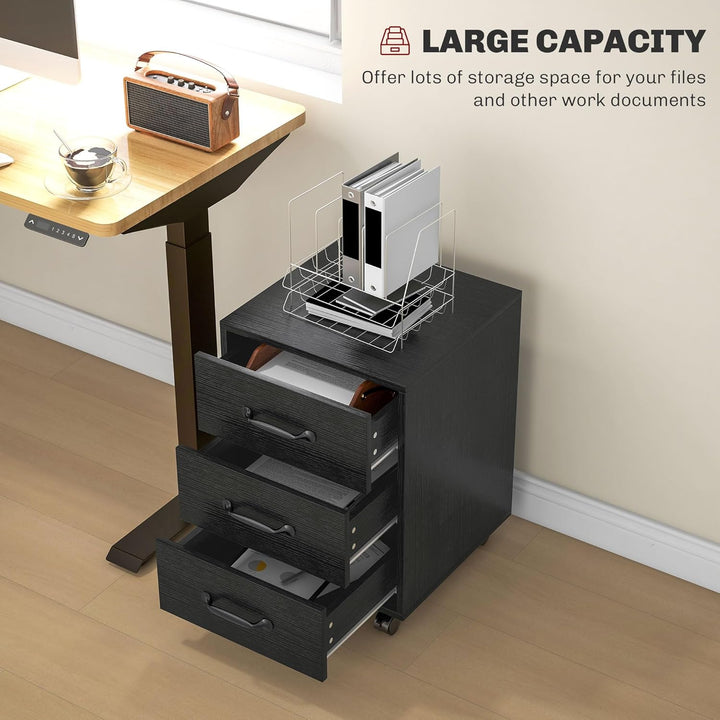 HOMCOM 3-Schubladen-Aktenschrank, Mobiler Aktenschrank für Home Office, Kleiner rollender, Druckerst