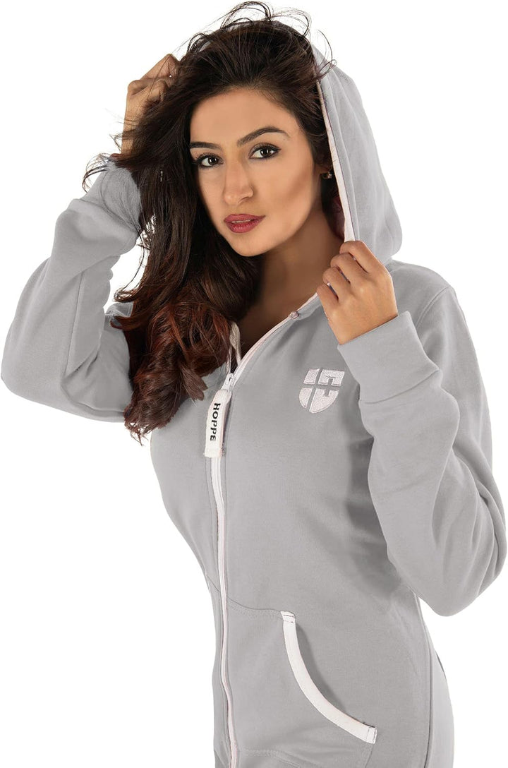 Damen Jumpsuit – Bequemer, weicher Hausanzug aus Baumwolle S hell-grau, S hell-grau