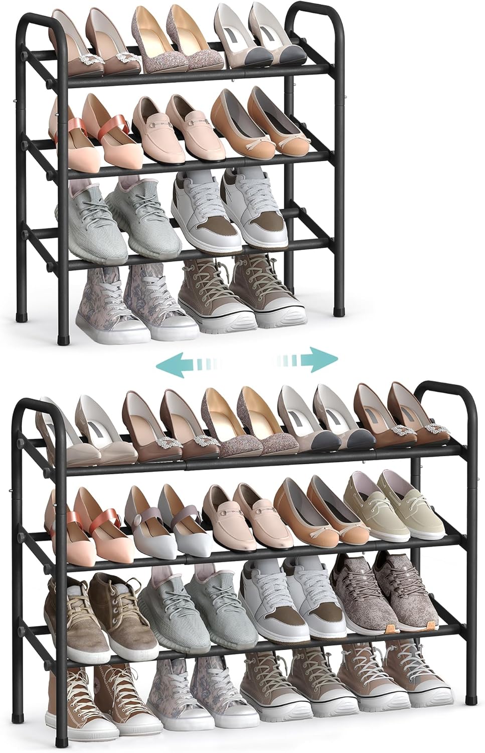 SONGMICS Schuhregal, Schuhständer, 3 Ebenen, Metallregal, verstellbar, Schuhe,Standregal, für Flur,