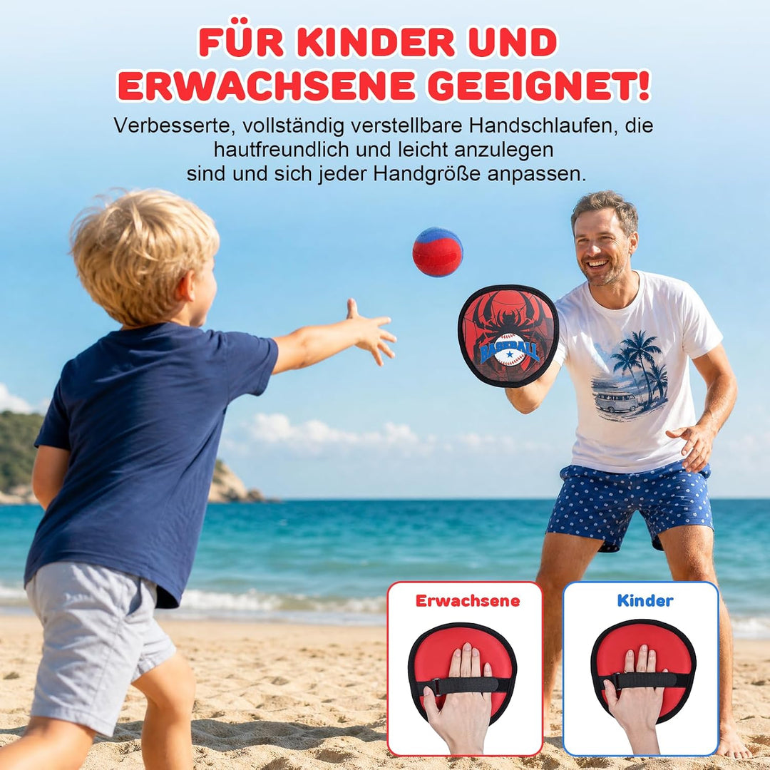 Klettball Set mit 4 Fangscheiben 4 Bälle, Klettballspiel für Kinder ab 3-12 | Ballspiele für Drausse