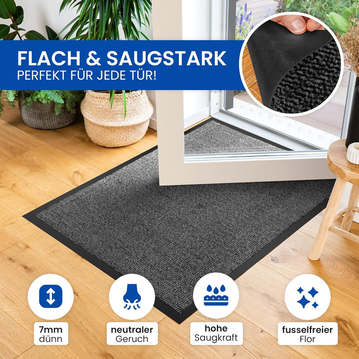Gentle North Hochwertige Fussmatte grau schwarz 90x120cm gross für Innen & Aussen - Schmutzfangmatte