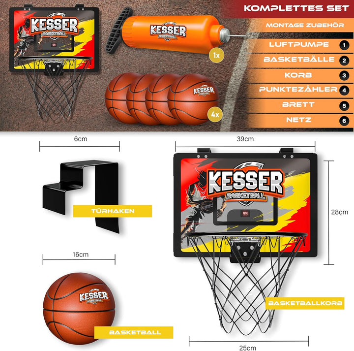 KESSER® Mini-Basketballkorb fürs Zimmer & Büro | Tür-Basketballkorb Indoor & Outdoor | Basketball-Bo