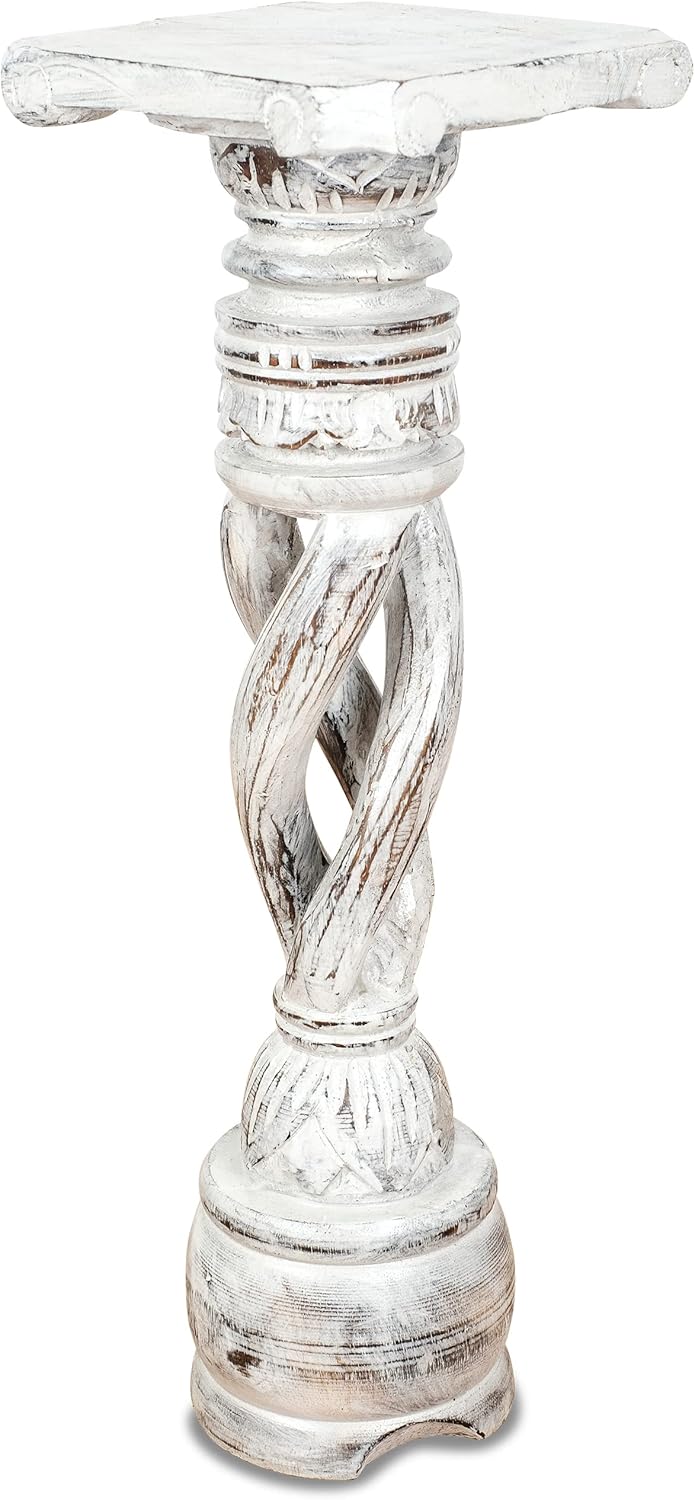 livasia gedrehte Deko Holzsäule 60cm – Antik-Look Podest, Blumensäule, Dekosäule aus Albiziaholz – B