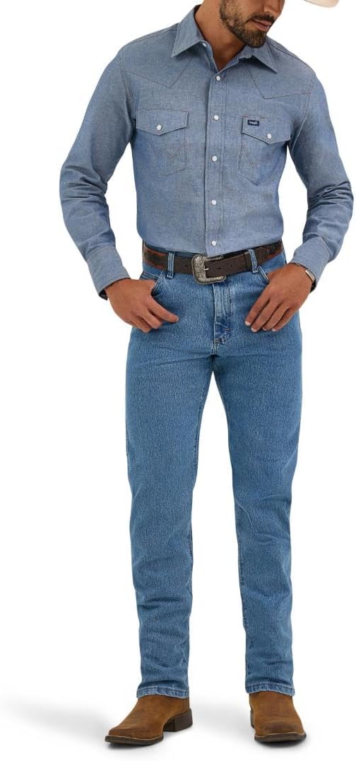 Wrangler Men's Authentic Cowboy Cut Work Western Long Sleeve Shirt,Blue,17 1/2 35