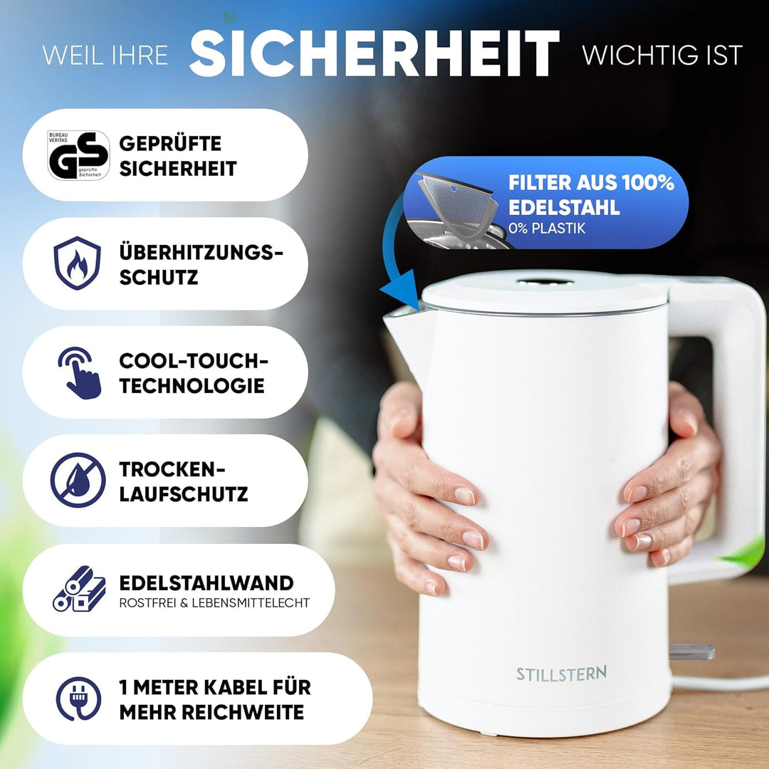 Stillstern Wasserkocher mit Edelstahl Filter [1,7L - 2200W] Wasserkocher mit Präzisionsausguss und A
