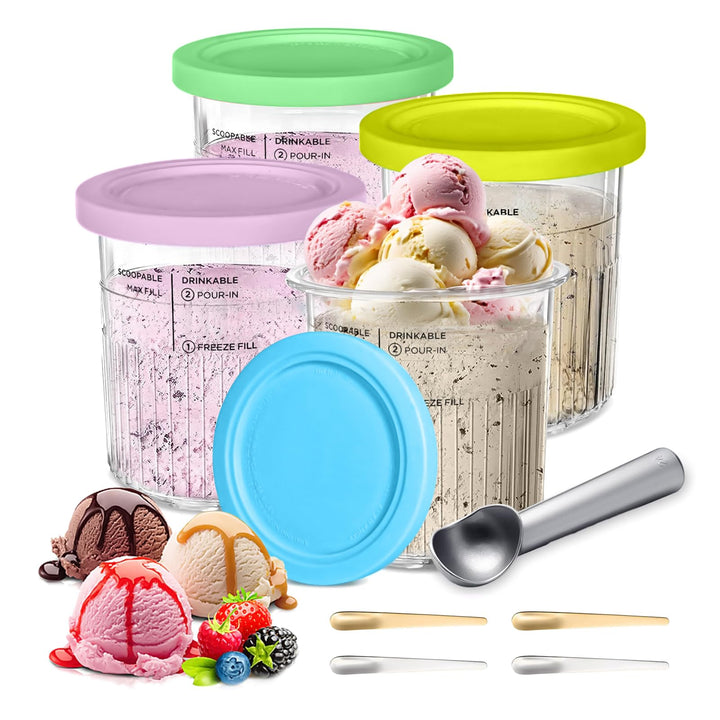4 Stück Ersatz Behälter, 24 oz Auslaufsicher für Ninja CREAMi Deluxe NC500 NC501, mit Eisportioniere