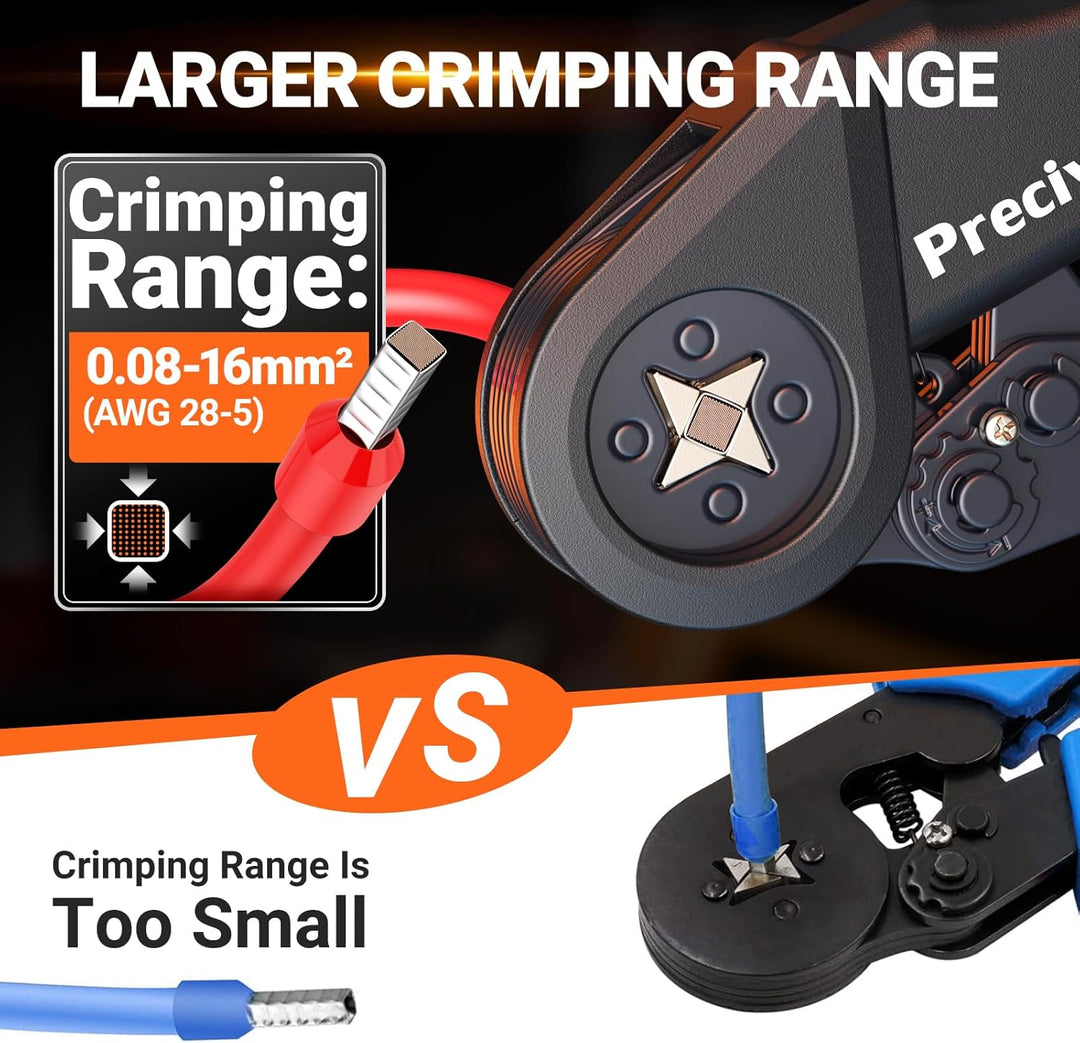 Preciva Crimpzangen 0.08-16mm²（AWG28-5）,Aderendhülsenzange Vierkant-Crimpzange Presszange für Kabelk