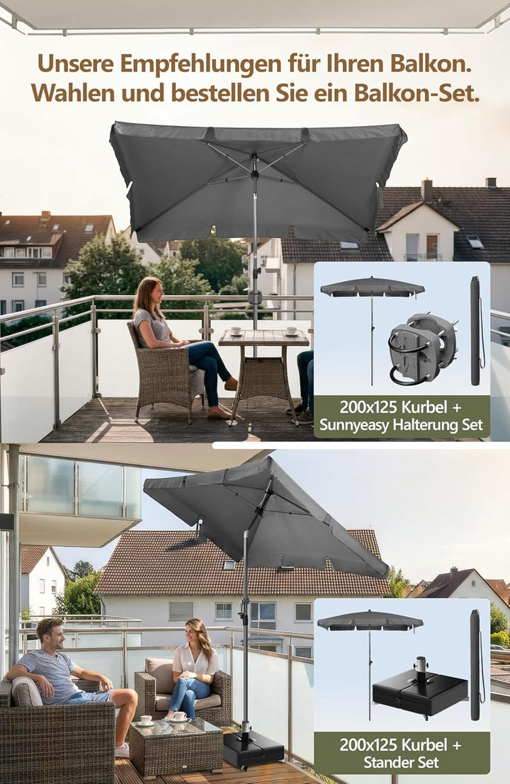 Menz Sonnenschirm, inkl. Sonnenschirmhülle - UPF 50+ Sonnenschirm rechteckig 200 x 125 cm, Sonnensch