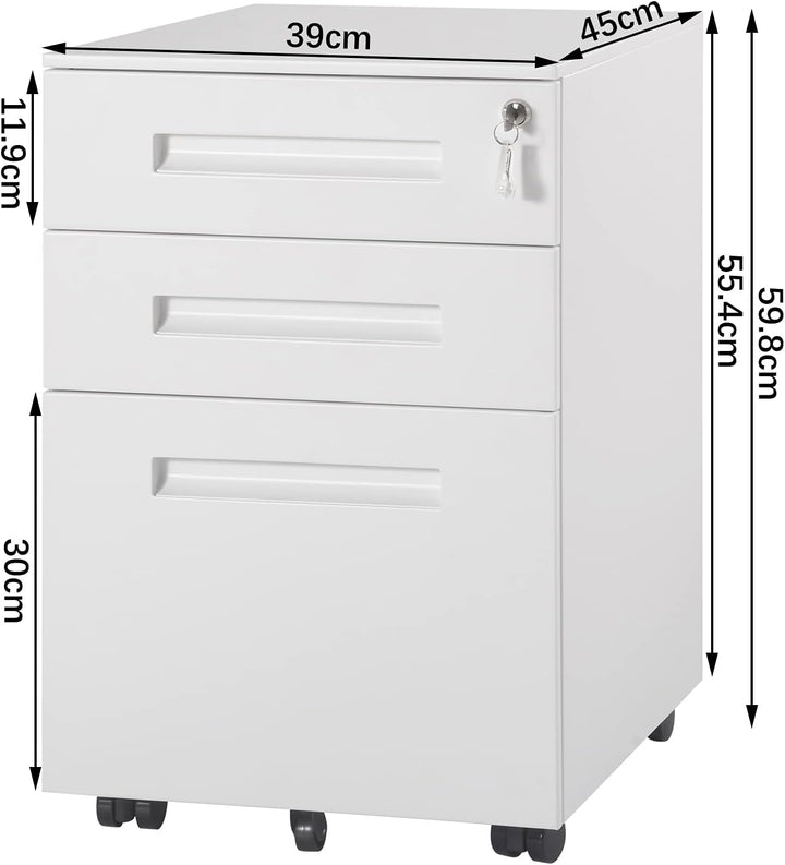 WOLTU Rollcontainer Metall, Mobiler Aktenschrank Büroschrank mit 3 Schubladen Bürocontainer, abschli