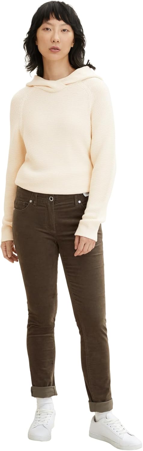TOM TAILOR Damen Alexa Slim Samthose 32W / 30L 18123 - Tarmac Khaki, 32W / 30L 18123 - Tarmac Khaki