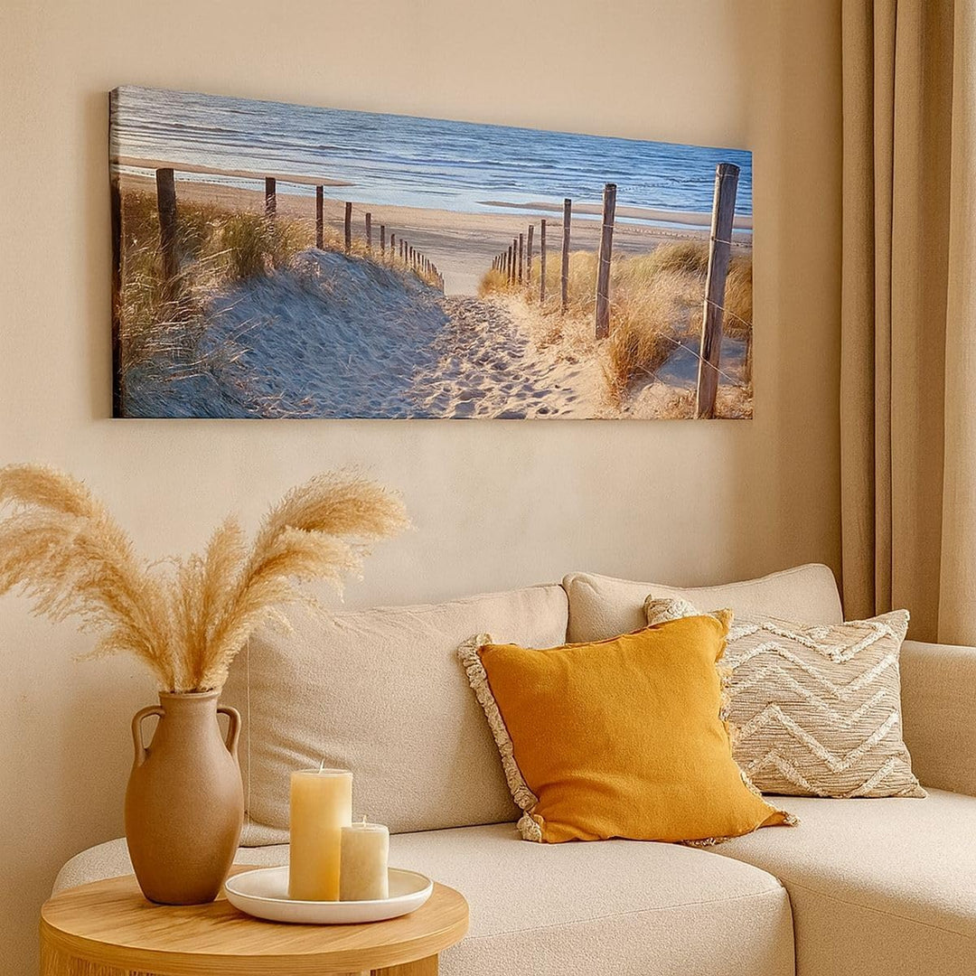 Panorama Bilder auf Leinwand 100x40cm Leinwandbild Meer Strand Düne Gross Wanddeko Bild Schlafzimmer