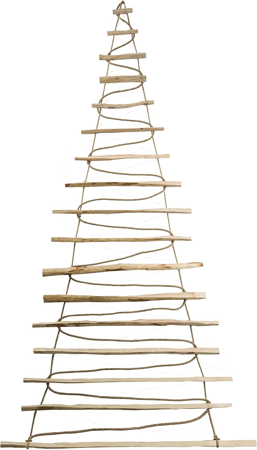 BOGATECO Handgemacht Weihnachtsbaum 205 cm hoch, aus Haselnussholz | Deko Anhänger | mit 10 m LED-Le