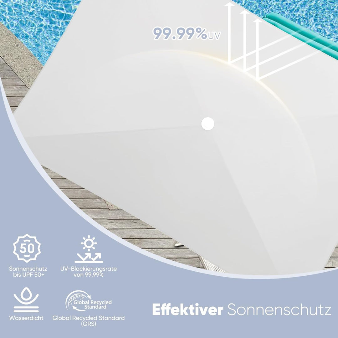 Sekey 180 × 125 cm Sonnenschirm mit Schutzhülle, Balkonschirm Gartenschirm Terrassenschirm, Sonnensc