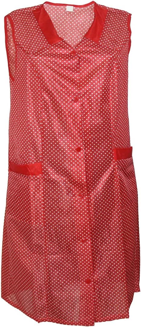 Kittel Schürze Kittelschürze Dederon Nylon blau o. rot 54 rot mit weissen Punkten, 54 rot mit weisse