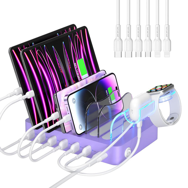SooPii USB-Ladestation Organizer für mehrere Geräte, 6 Ports 50W Ladestation mit 6 Kabeln und aktual