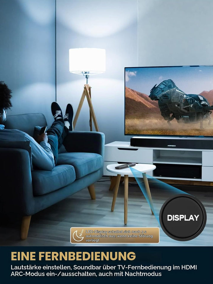 MEREDO Soundbar 2.1 Holz für TV Geräte 150W mit integriertem Subwoofer mit ARC Kable, Optisch, AUX,