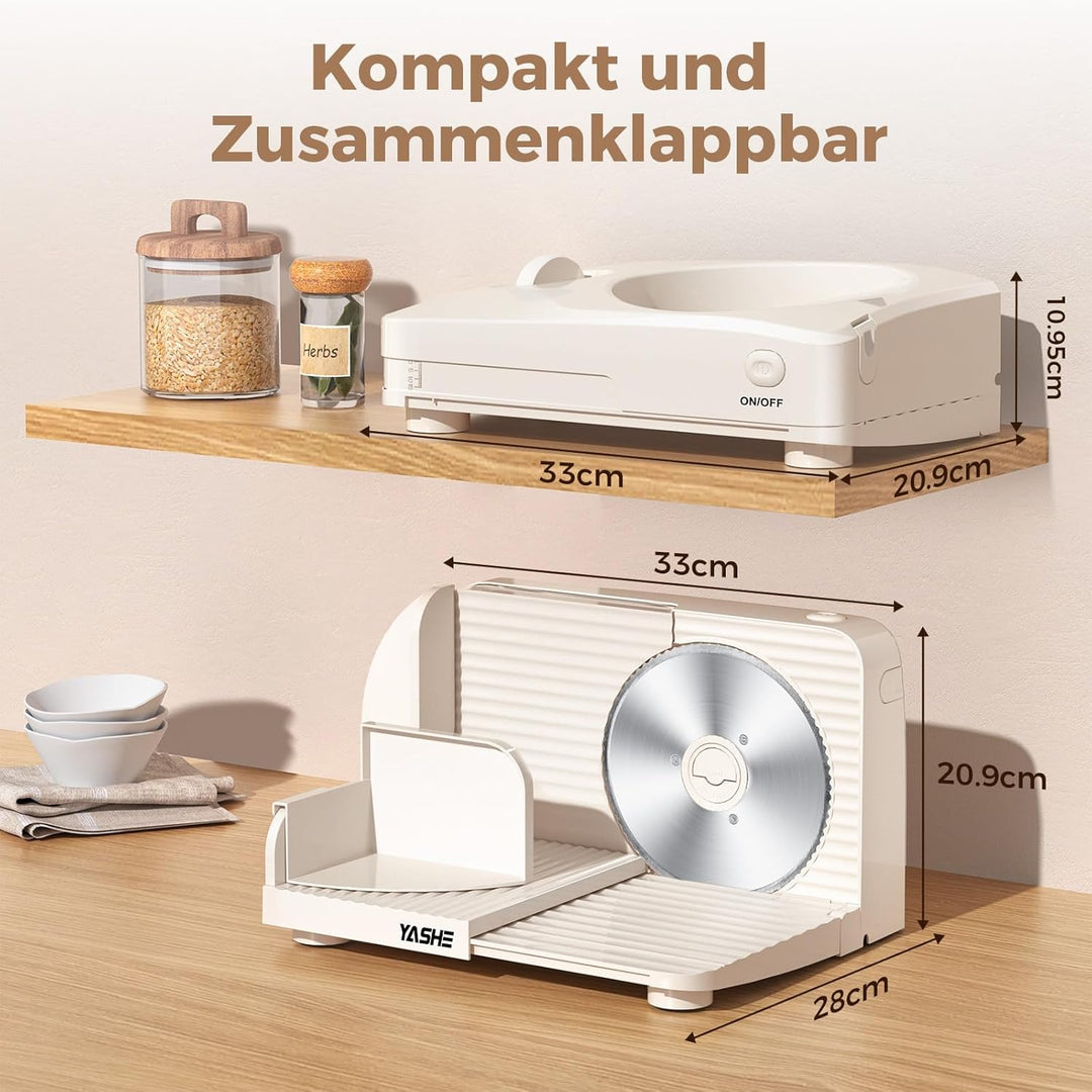 YASHE Elektrischer Faltbarer Allesschneider, 180W Brotschneidemaschine Mit 17 Cm Wellenschliffklinge