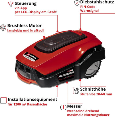 Einhell Mähroboter FREELEXO 1200 LCD BT Power X-Change (Li-Ion, 18 V, Multizonenmäher, Bluetooth App