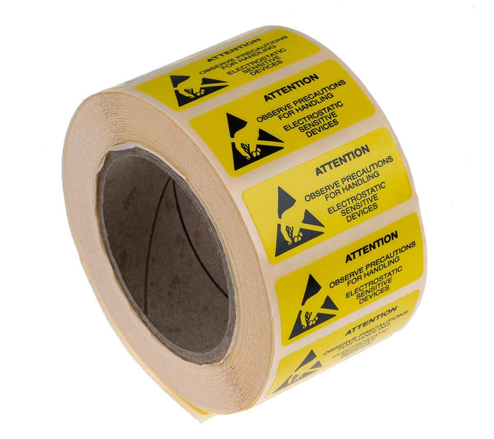 RS PRO 1000 ESD-Aufkleber, Englisch, Gelb, Achtung, H 38 mm B 16mm, Packung a 1000 Stück