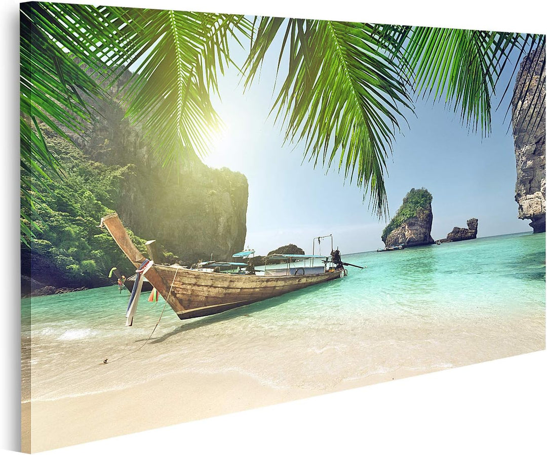 islandburner Bild auf Leinwand Boot Phi Phi Insel Thailand Bilder Wandbilder Poster 100L x 57B cm, 1
