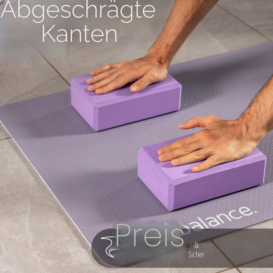 Core Balance Yoga Blocks im Doppelpack & GRATIS Yoga-Gurt, 2 STK. Eva Schaumstoff-Blöcke, robust & l