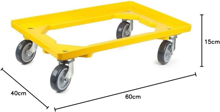 Mega Deal | 2x Proregal Transportroller mit Gummiräder gelb | HxBxT 15x60,7x40,7cm | Offen | 4 Lenkr