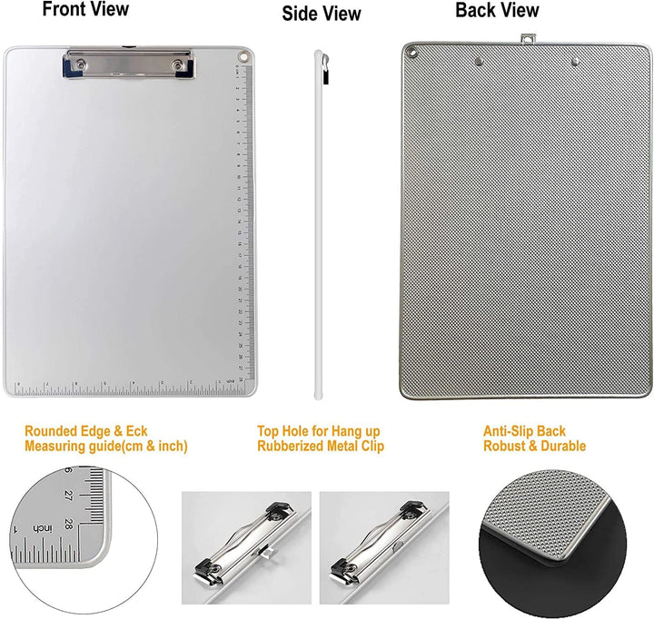 6er A4 Metall Klemmbrett, Anti-Rutsche Rückseite, Gummierter Metalklemme, Hartfaser Schreibbrett mit