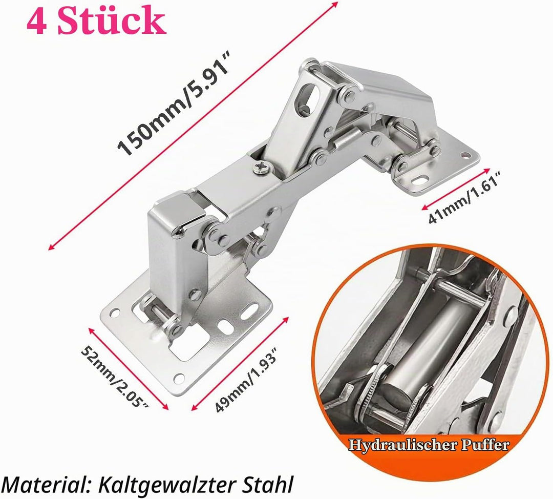 Qrity 4 Stück Scharniere 170° Möbelscharnier Soft Close Türscharniere Hydraulische Sanftes Schliesse